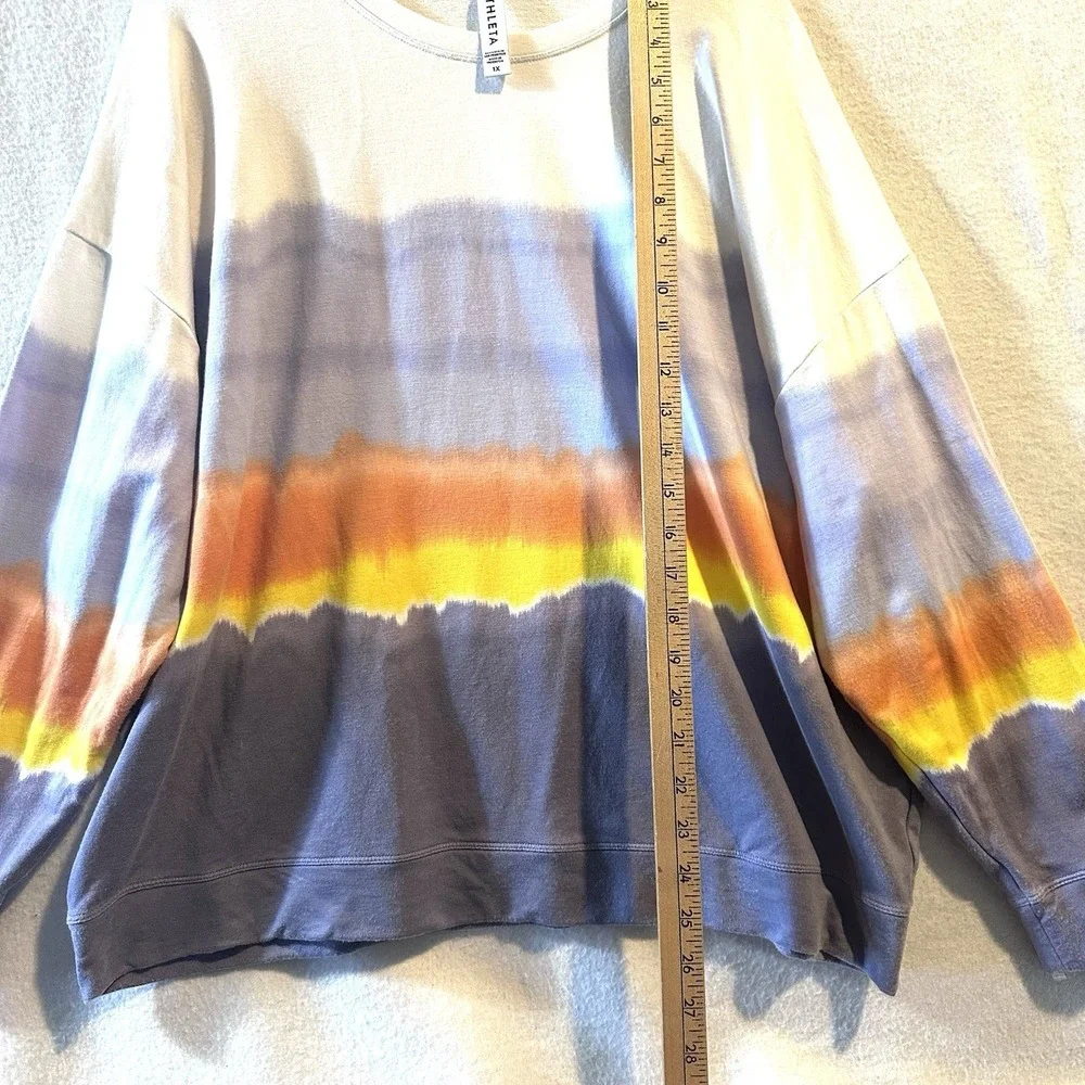Athleta Tie-Dye Crewneck Sweatshirt in White, Blue, Yellow, Orange - Picture 5 of 9